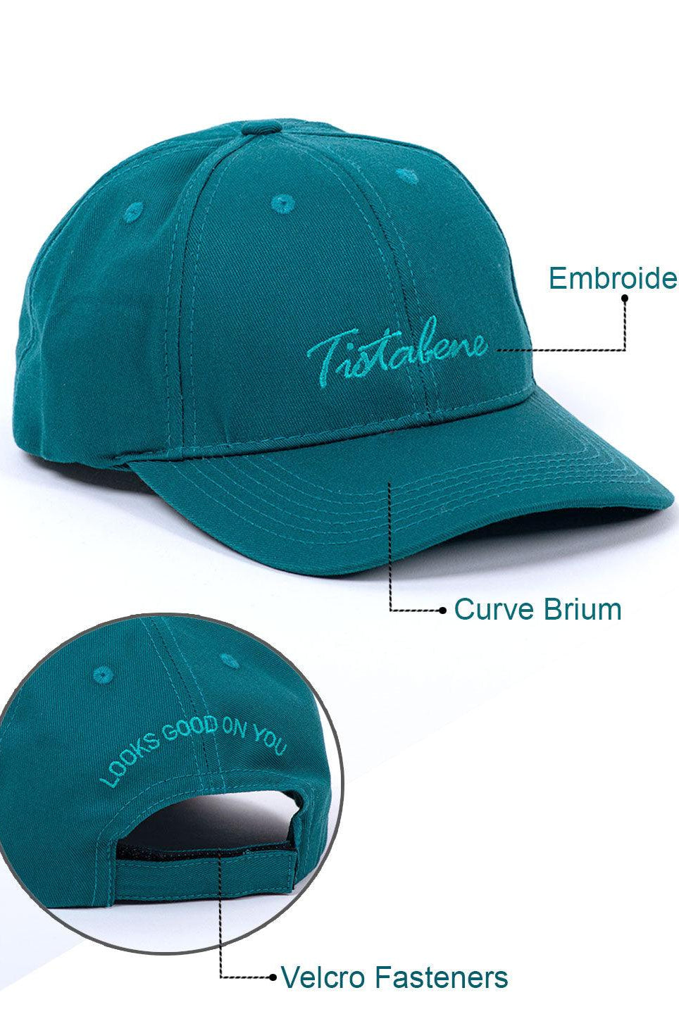 Tistabene Embroidered Teal Blue Free Size Unisex Baseball Caps - Tistabene