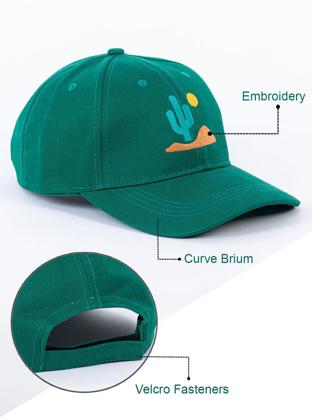 Rise N Shine Cactus Embroidered Green Free Size Unisex Baseball Caps - Tistabene