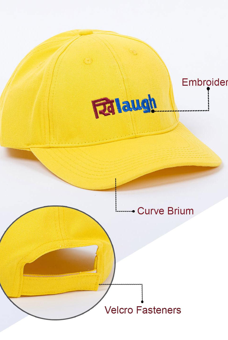 Laugh Embroidered Yellow Free Size Unisex Baseball Caps - Tistabene
