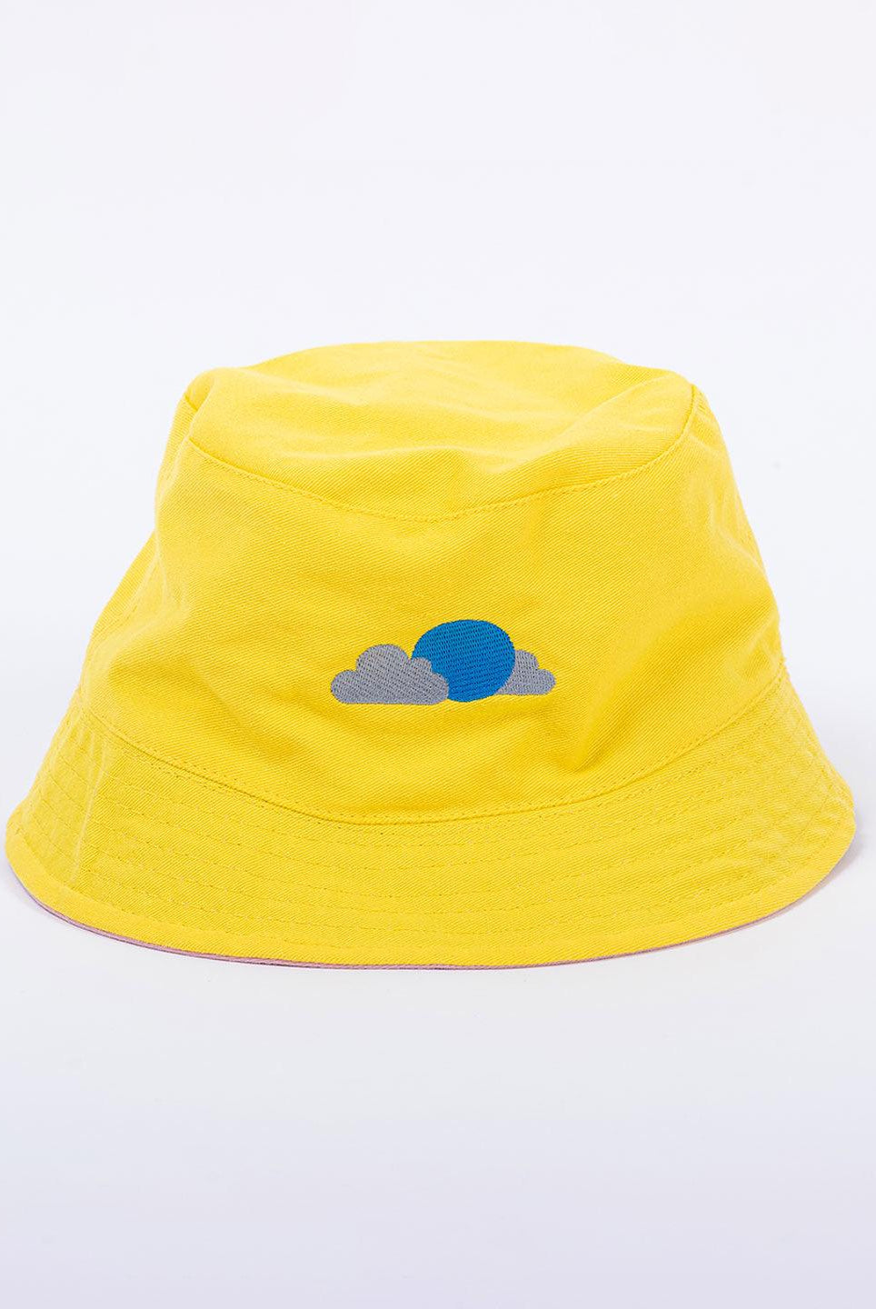 Baby Pink And Yellow Cloud Embroidered Regular Size Unisex Reversible Hat - Tistabene