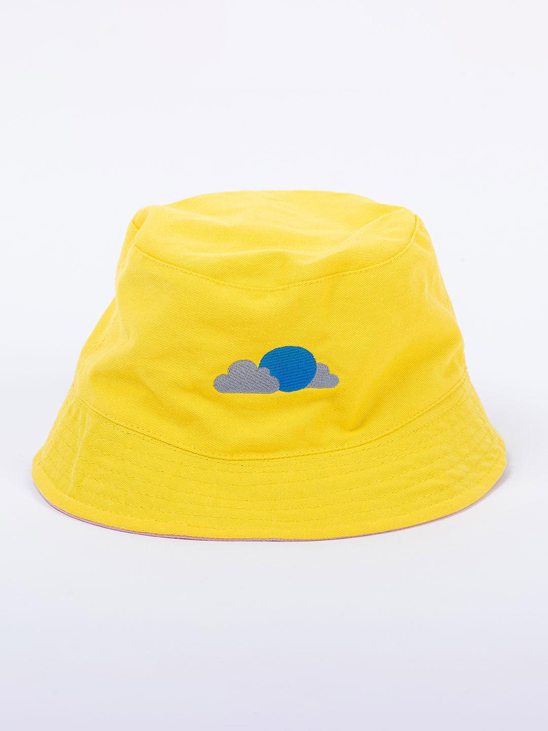 Baby Pink And Yellow Cloud Embroidered Regular Size Unisex Reversible Hat - Tistabene
