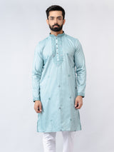 Cadet Blue Elegant Silk Embroidered Kurta For Men