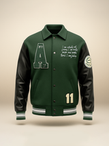 Green A With Leather Sleeves Varsity Jacket