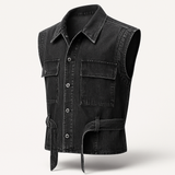 Korean Cowboy Black Sleeveless Denim Jacket