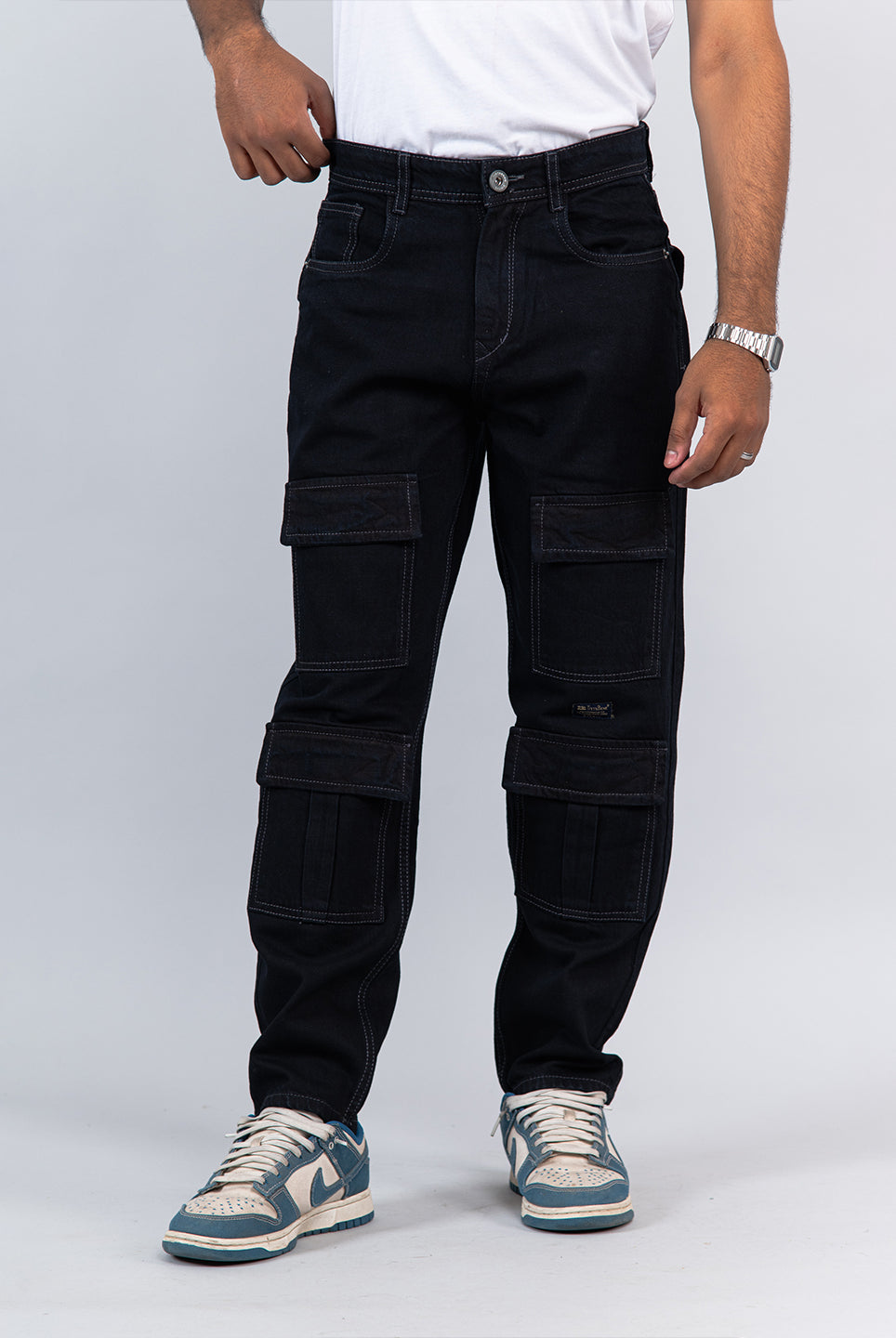 black cargo baggy fit denim jeans