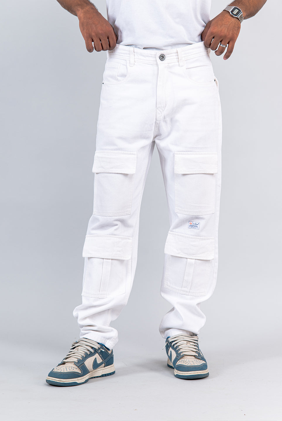 white cargo baggy fit denim jeans