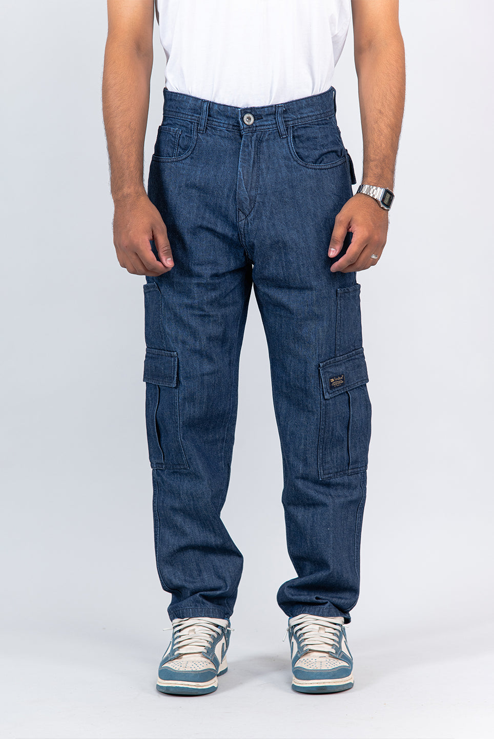 dark blue cargo baggy fit denim jeans