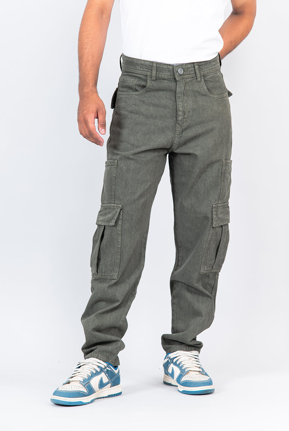 olive green cargo baggy fit denim jeans