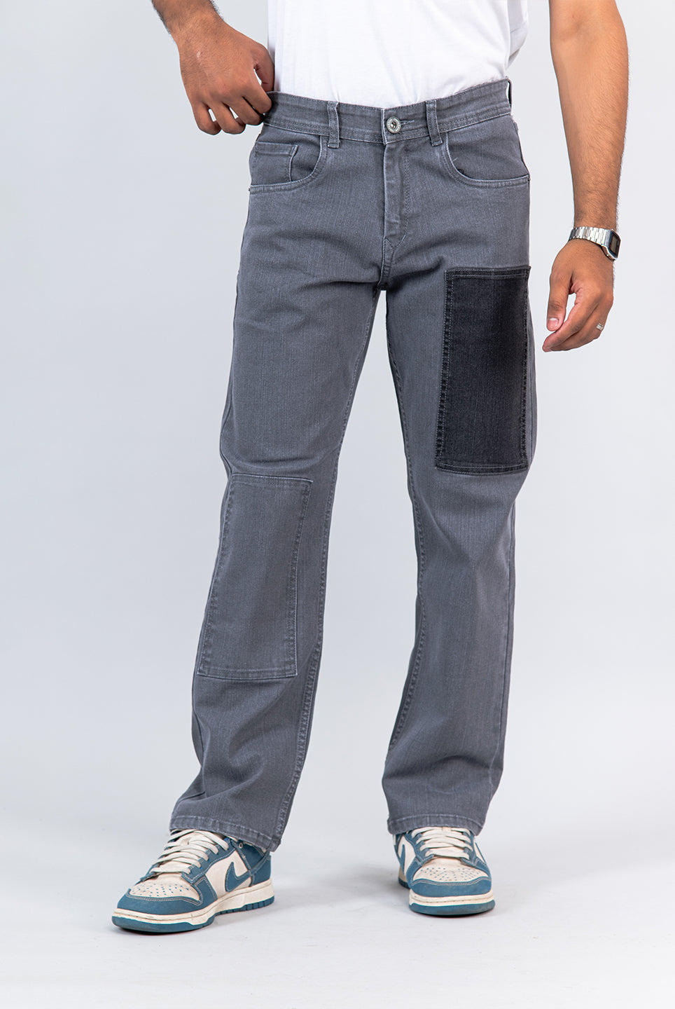 grey straight fit denim jeans