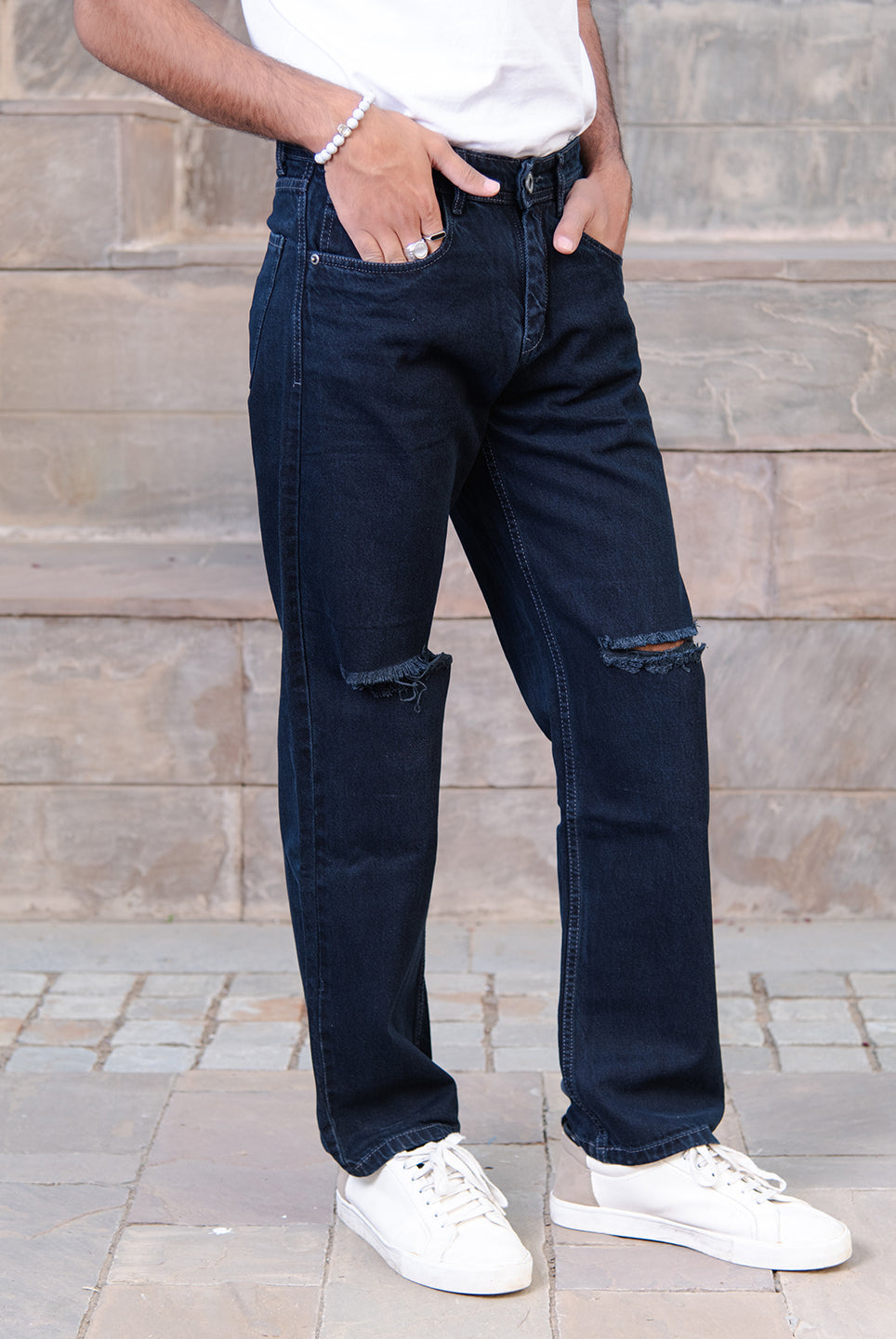 Navy blue denim jeans