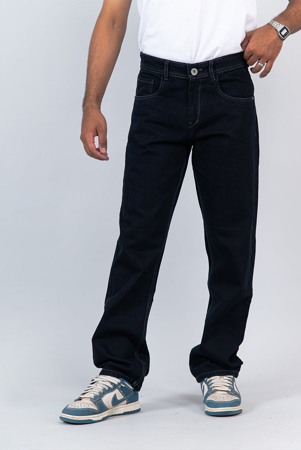 navy blue straight fit mens jeans