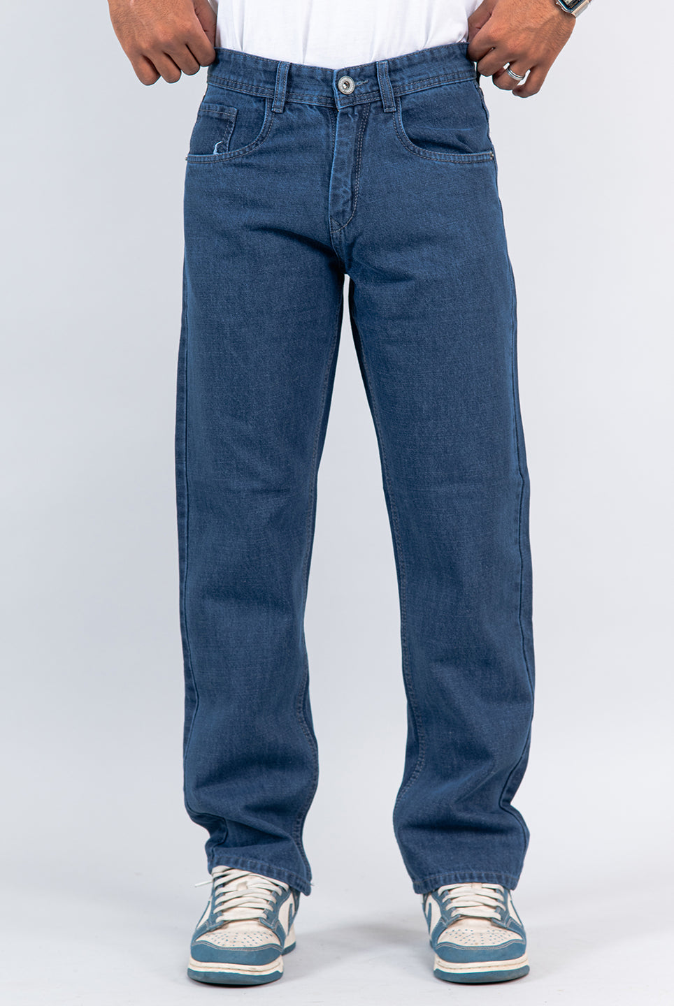 dark blue straight fit denim jeans