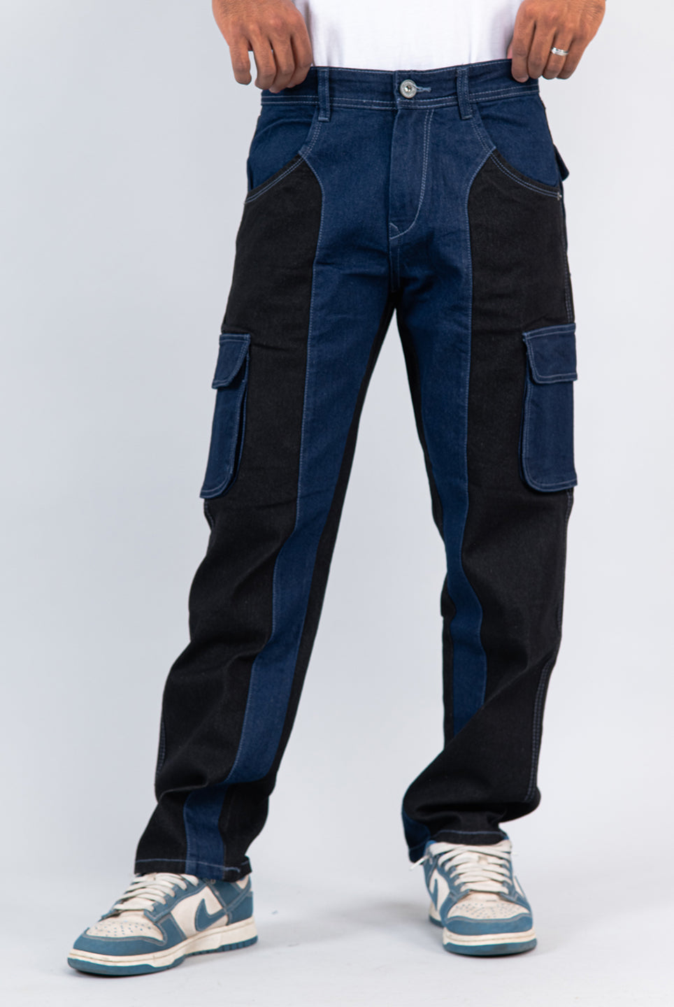 black & blue straight fit cargo denim Jeans