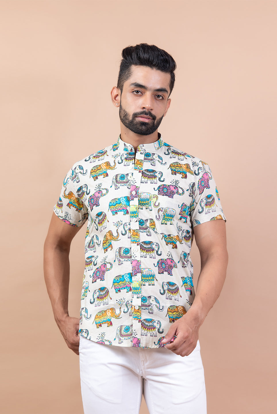 Multi Color Elephant Half Sleeve Printed Shirt