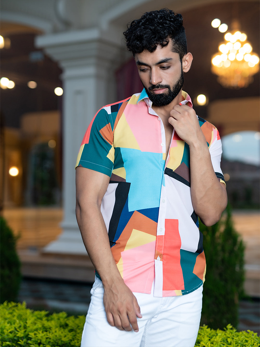 Multicolor Abstract Half Sleeves Printed Shirt For Men