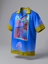 Front Back Graphic Printed Oversized Royal Blue Crepe Shirt