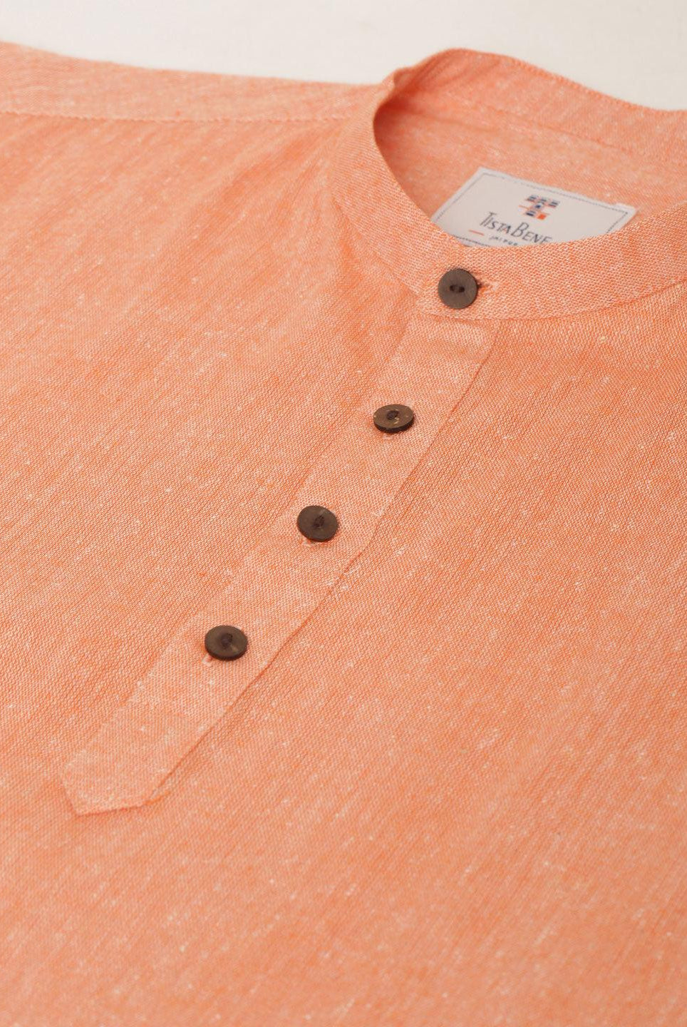 Orange Cotton Linen Kurta Shirt - Tistabene