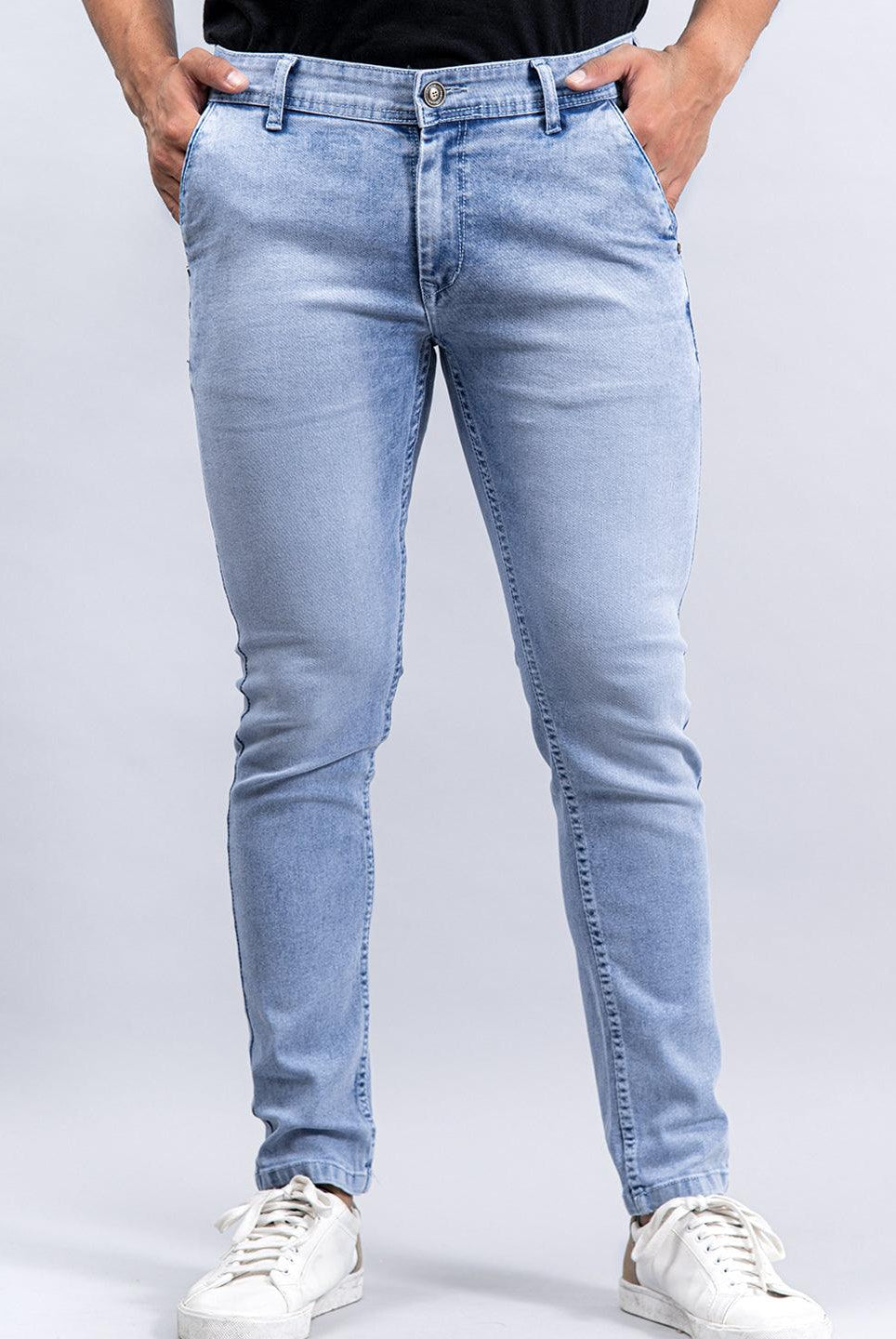 light blue ankle length stretchable mens jeans