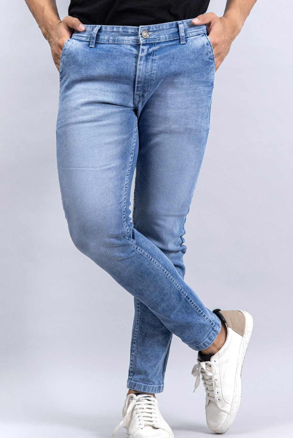 blue denim ankle length stretchable mens jeans