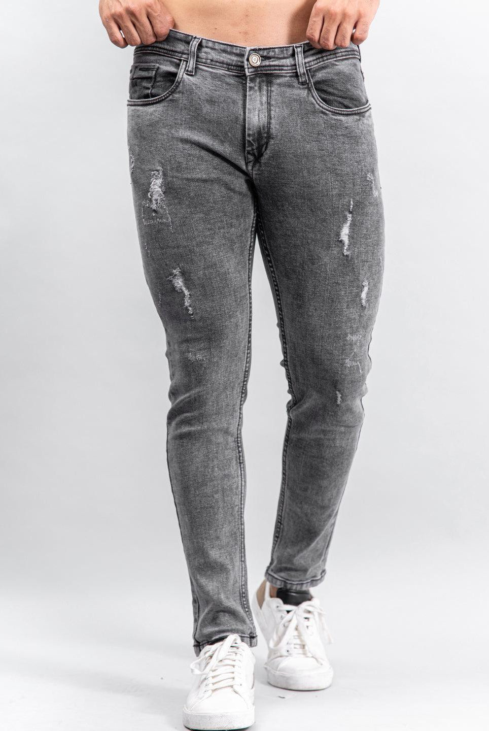 grey denim ankle length stretchable mens jeans