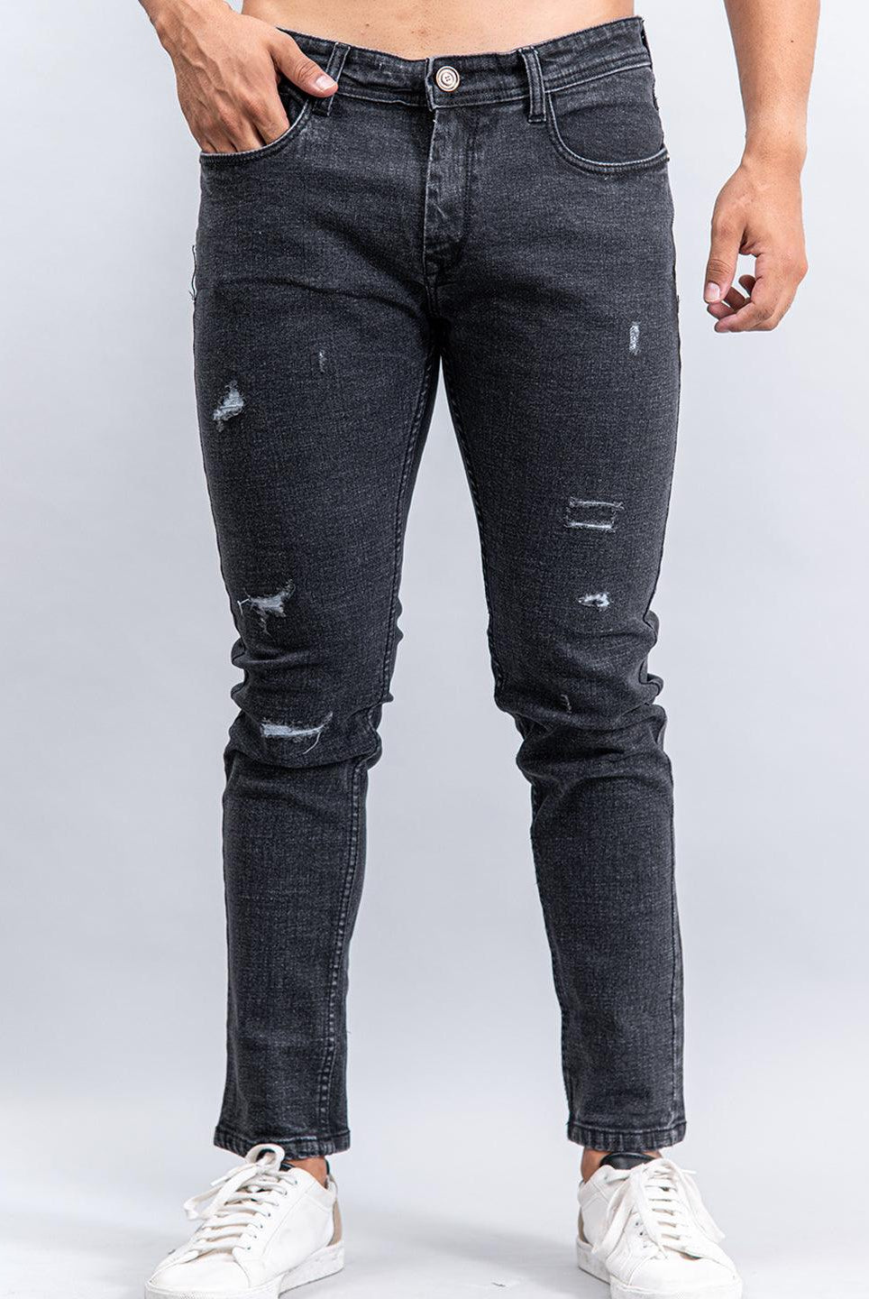 dark grey denim ankle length stretchable mens jeans