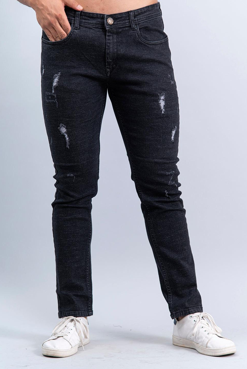 black denim ankle length stretchable mens jeans