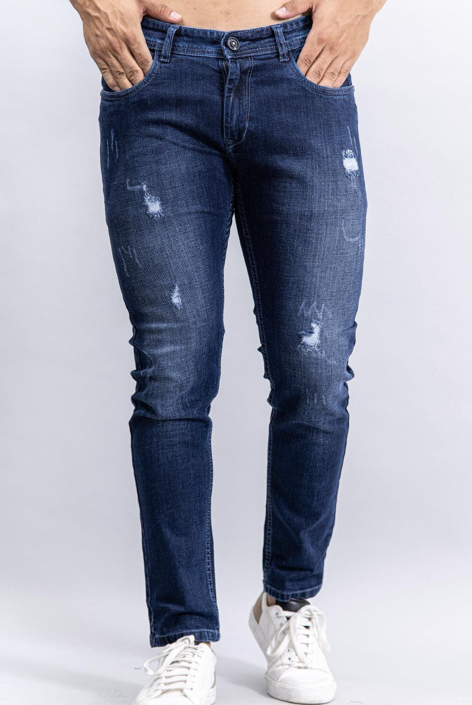 dark blue denim ankle length stretchable mens jeans