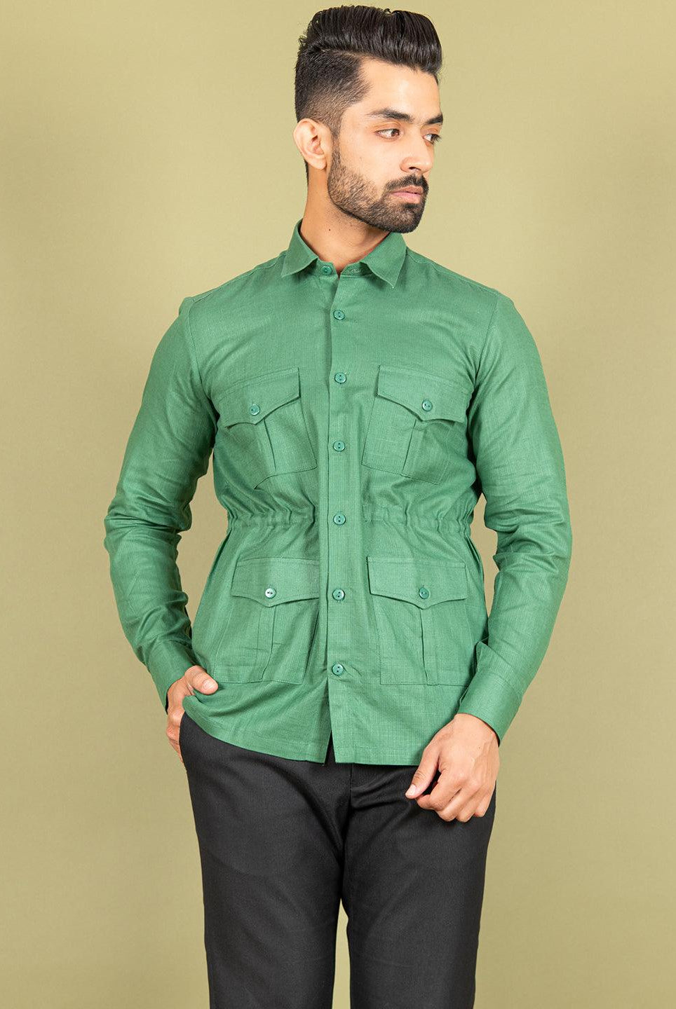 Green Orion 4 Pocket Linen Shirt - Tistabene