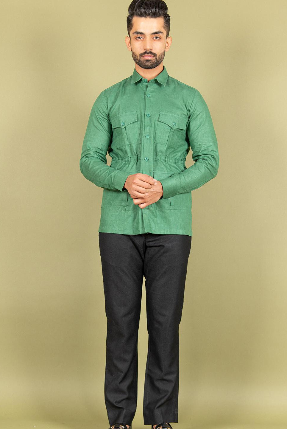 Green Orion 4 Pocket Linen Shirt - Tistabene