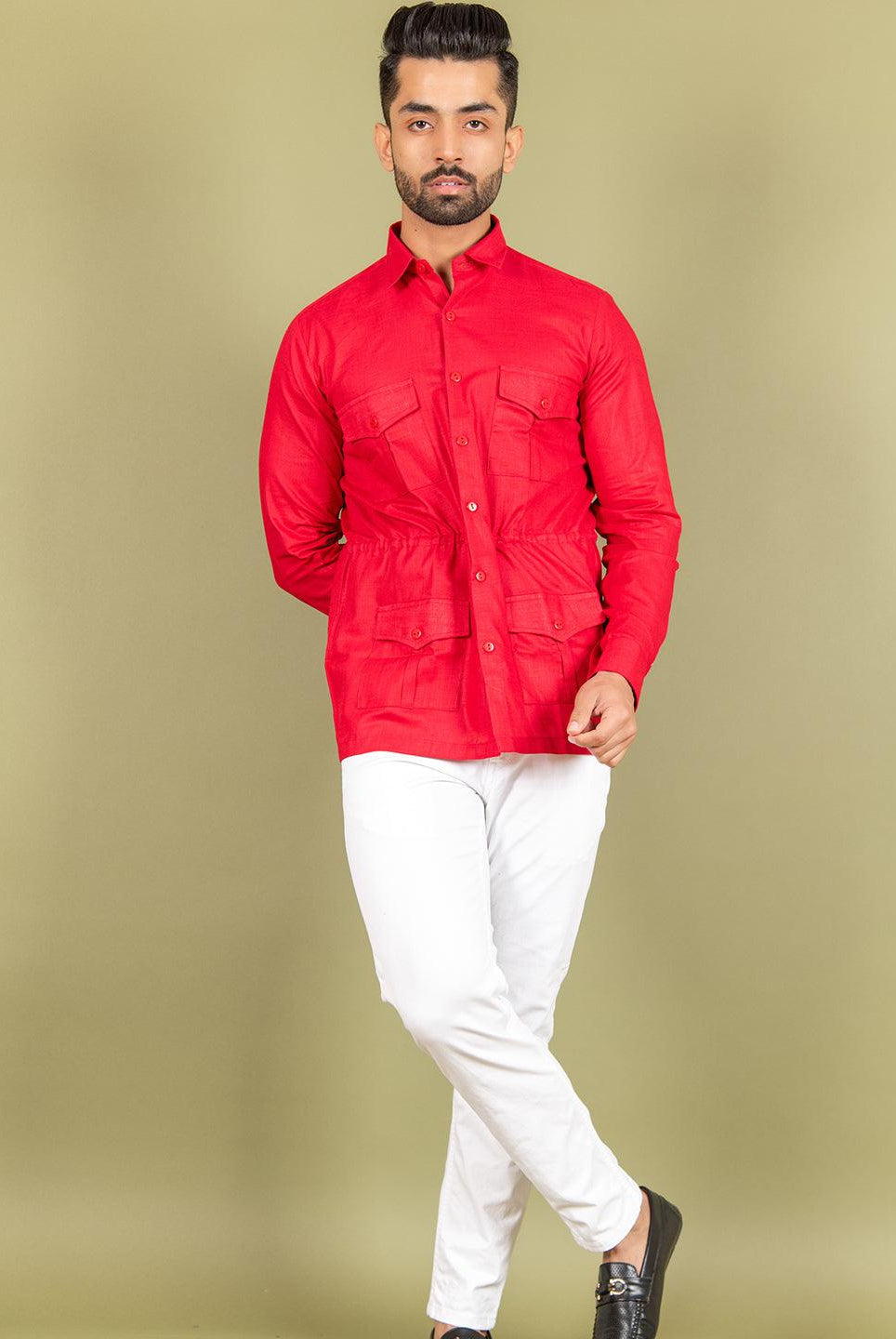 Red Orion 4 Pocket Linen Shirt - Tistabene