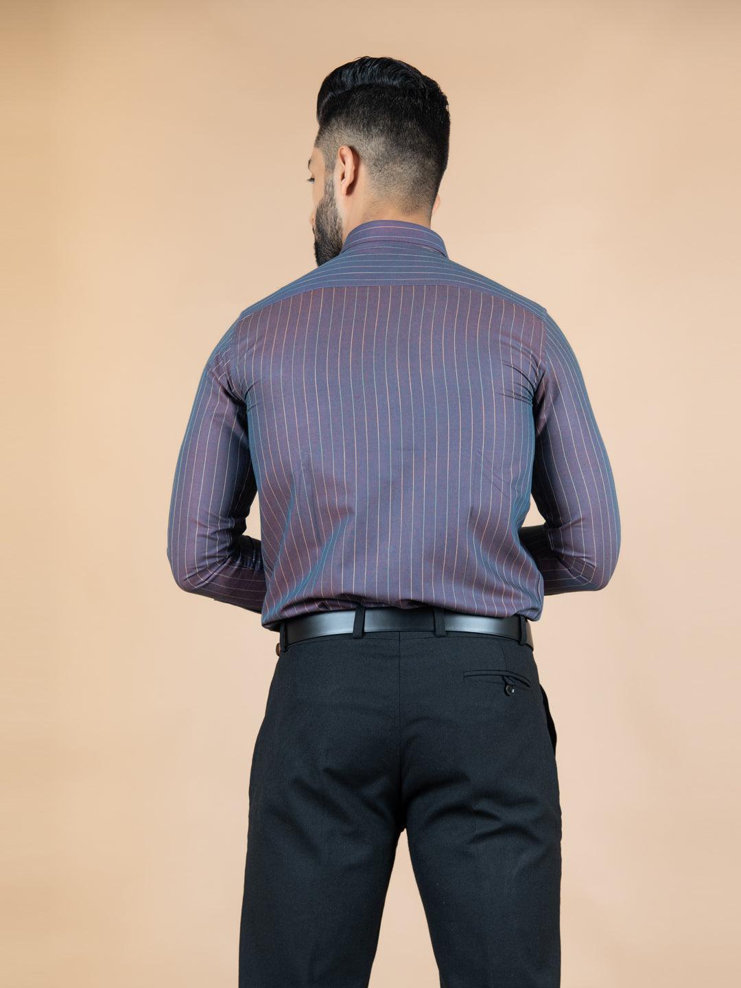 Burgundy Stripes Cotton Shirt - Tistabene