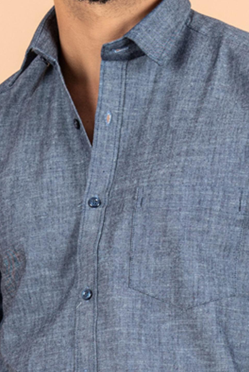 Blue Denim Fabric Solid Shirt - Tistabene