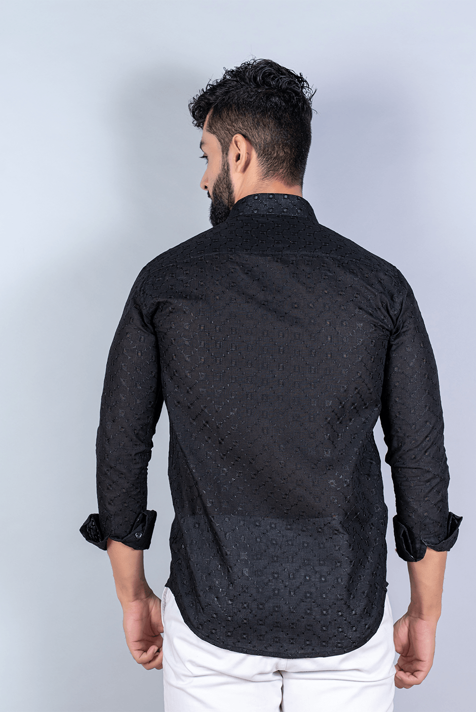 Black Embroidered Full Sleeves Cotton Shirt - Tistabene