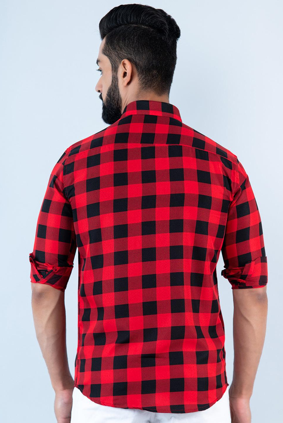 Red Checks Full Sleeves Crepe Shirt - Tistabene