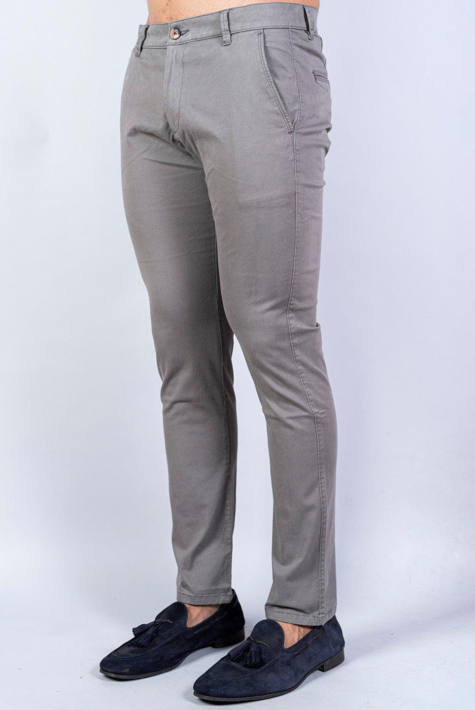 Gray Solid Cotton Twill Trouser - Tistabene
