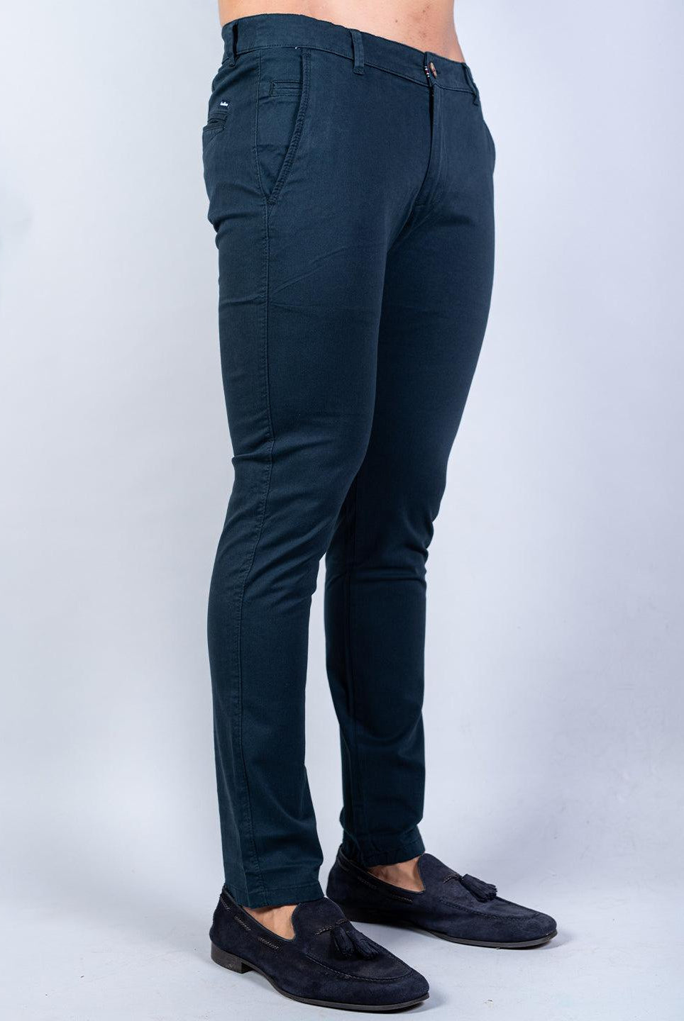 Navy Blue Solid Cotton Twill Trouser - Tistabene