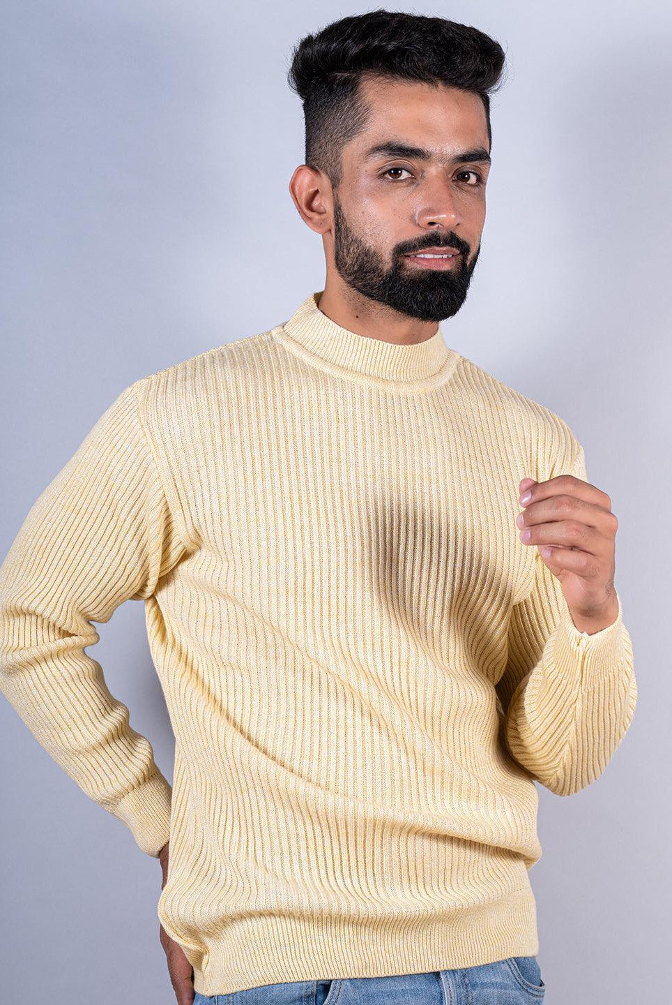 Yellow Color Turtle Neck Men's Sweater - Tistabene