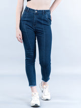 Mid Blue Pleated Skinny Fit Jeans For Women
