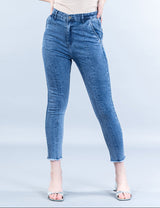 Light Blue Pleated Skinny Fit Jeans For Women