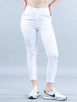 White Pleated Skinny Ankle-fit Jeans For Women