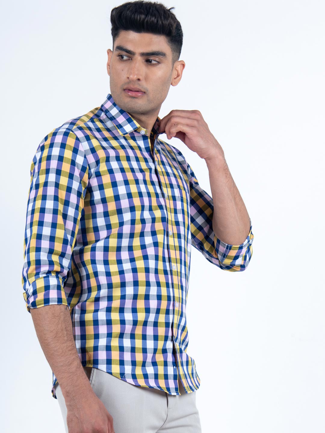 Pink check shirt