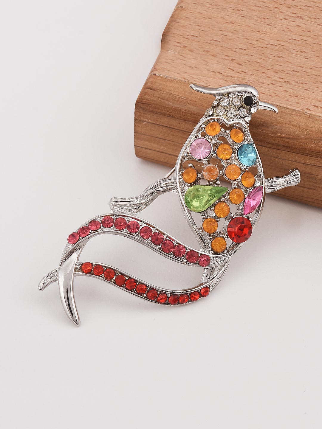 Designer Bird Colored Stone Womans Brooch