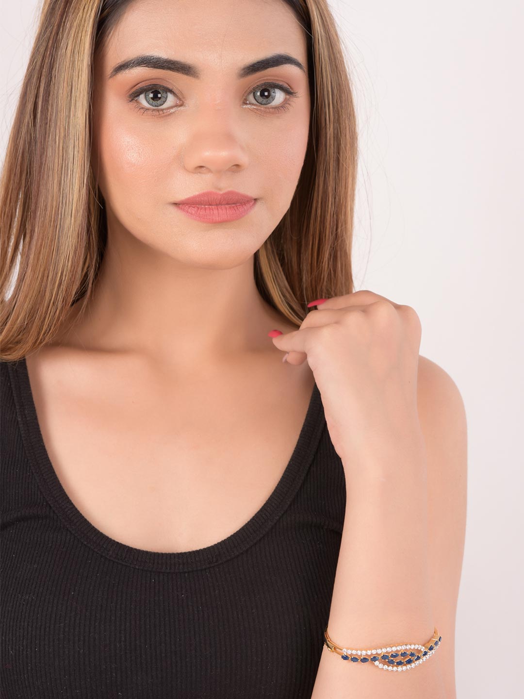 Midnight Blue Stones Modern Gold Plated Bracelet