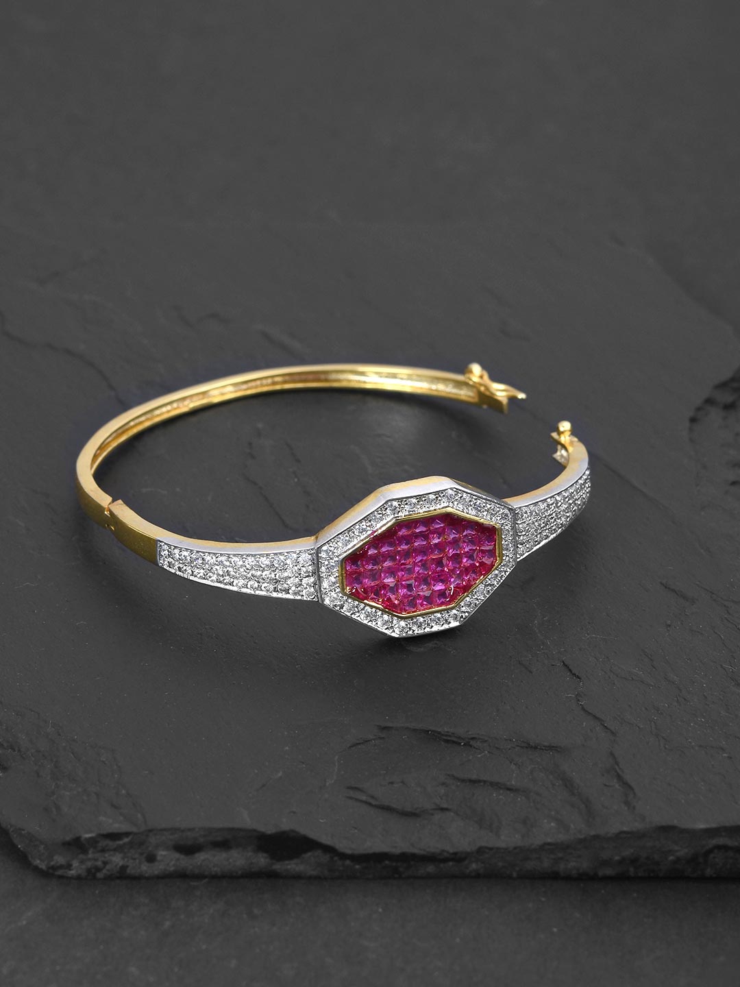 Two Toned Geometric Red Stones Modern Bracelet