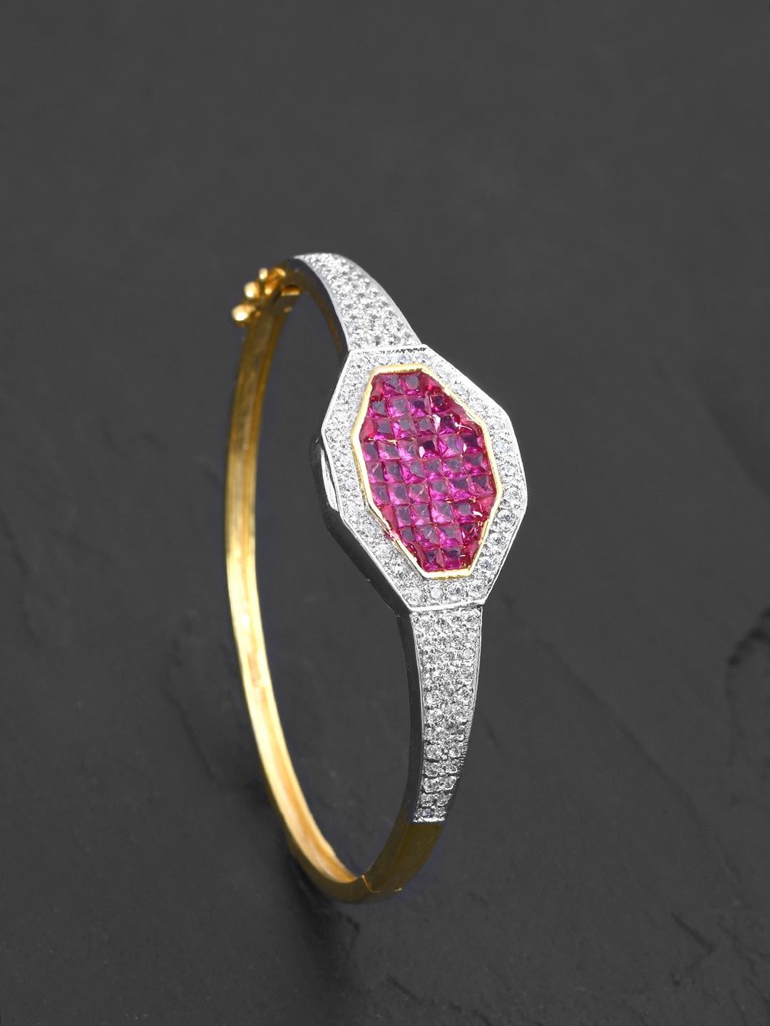 Two Toned Geometric Red Stones Modern Bracelet