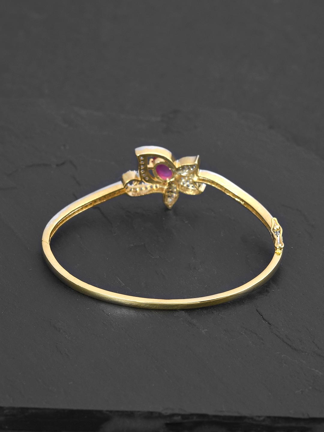 Two Toned Floral Red Stone Modern Bracelet