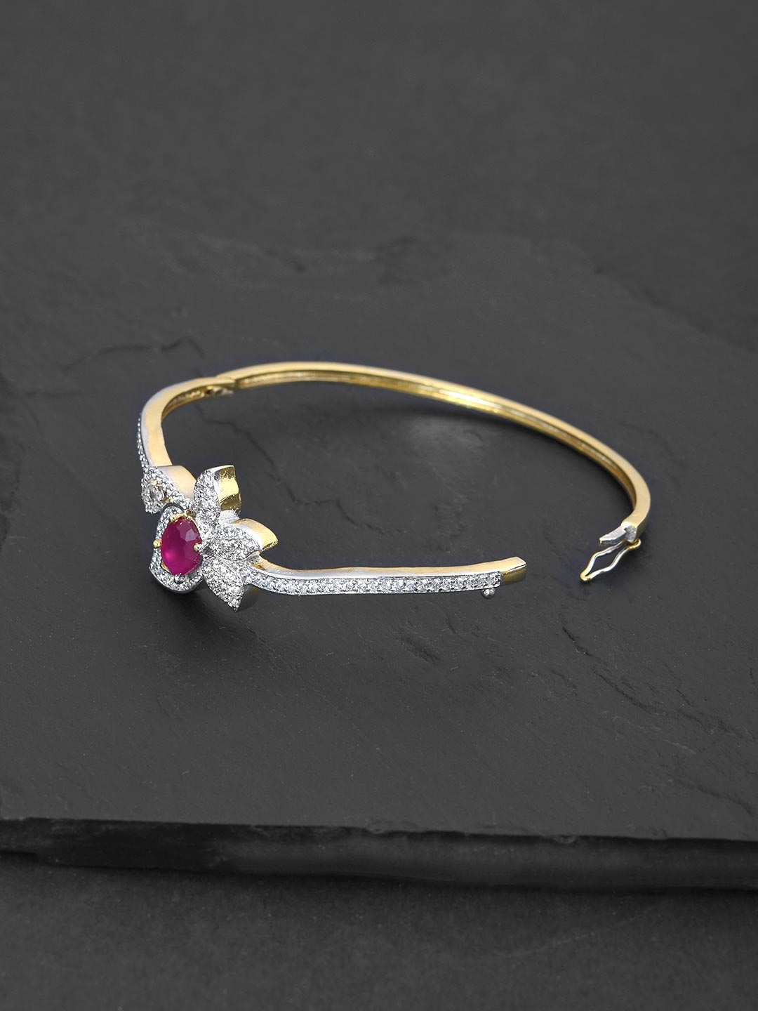 Two Toned Floral Red Stone Modern Bracelet