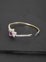 Two Toned Floral Red Stone Modern Bracelet