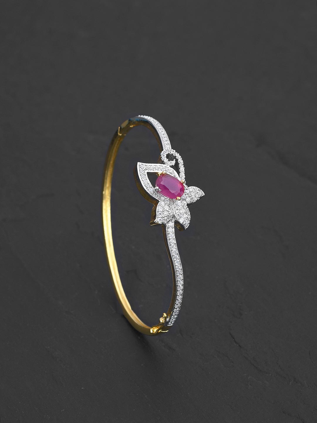 Two Toned Floral Red Stone Modern Bracelet