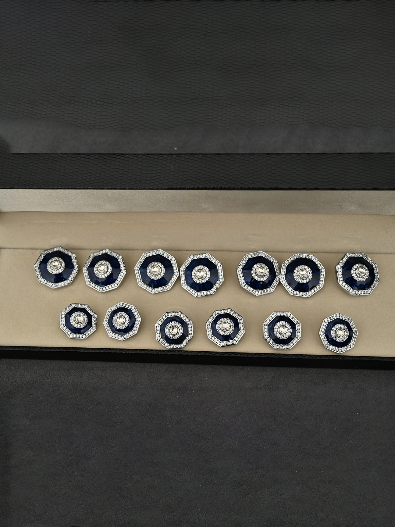 Blue Enamel Classic Design 13 Piece Button Set